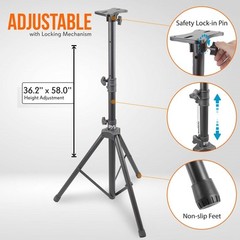 Pyle PSTND1 Adjustable Tripod Speaker Stand Universal Height 59 to 82 Inches