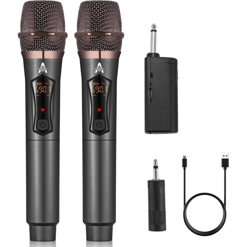 Wireless Microphones Dynamic System Rechargeable Receiver 200ft Range