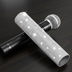 Rhinestone Microphone Sleeve – Sparkly Bling Crystal Mic Handle Cover, Fits Most
