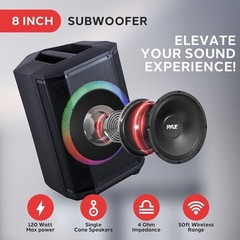 Pyle 120 W Portable BT Speaker System w/ Built-in Rechargeable Battery