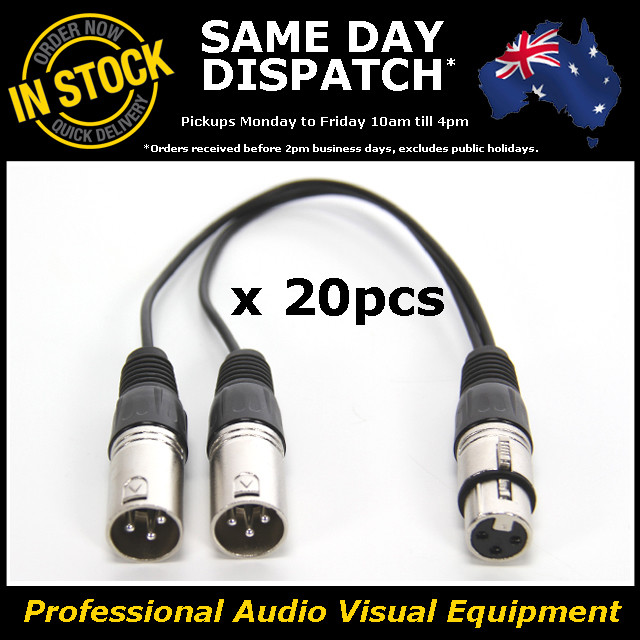 20x Y Adapter One 1 x Female to Two 2 x Male XLR Splitter Cable Lead Dual DMX