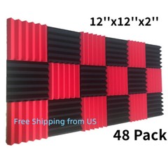 52 PACK 12″X12″ 1″2“Acoustic Foam Panel Wedge Studio Soundproof Wall Adhesive