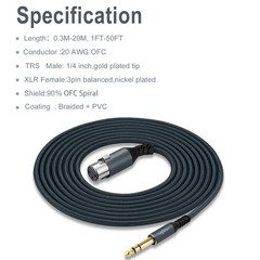 10FT Braided XLR to 6.35mm TRS Cable – Quality Sound with 20 AWG Copper