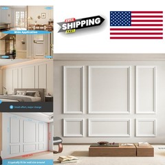 Pre Cut Wall Molding Set of 6 Polystyrene Wainscoting Panels for Interior Decor