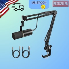 XLR/USB Dynamic Podcast Microphone with Boom Arm TD510+ Black