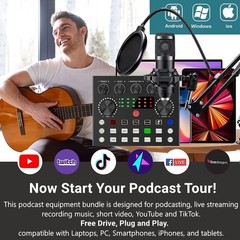 BM800 Podcast Microphone Bundle with V8s Voice Changer and Recording Equipment