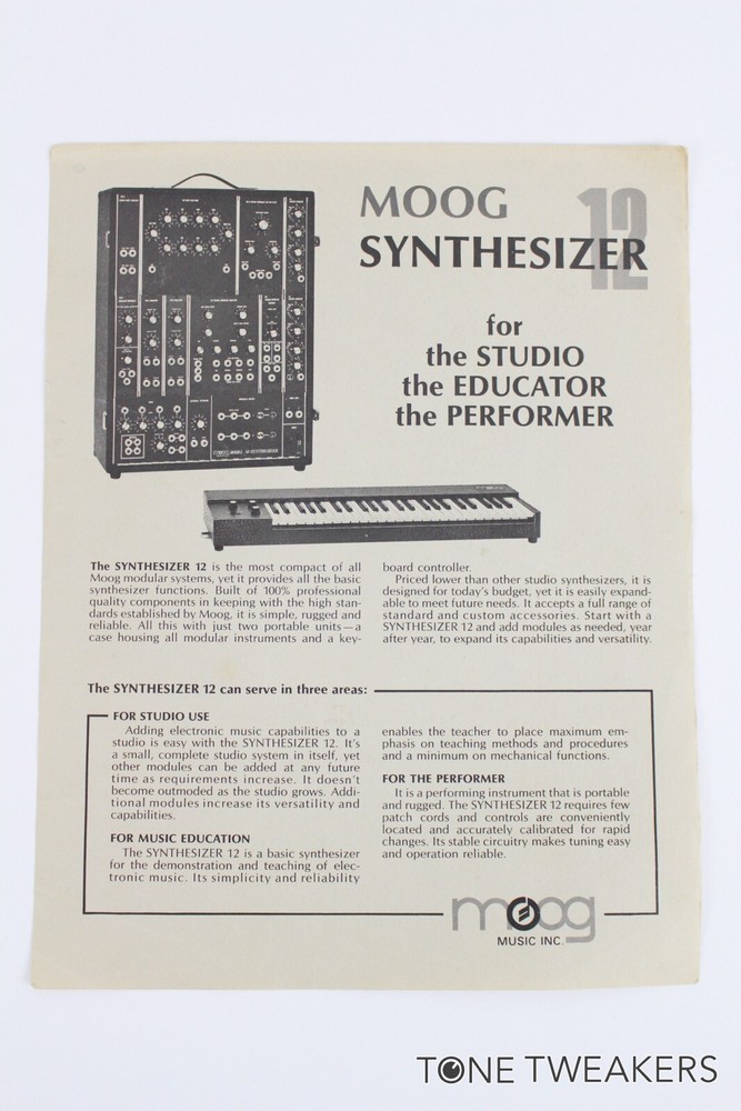 Moog Synthesizer Model 12 Modular System Spec Sheet Ad VINTAGE SYNTH DEALER