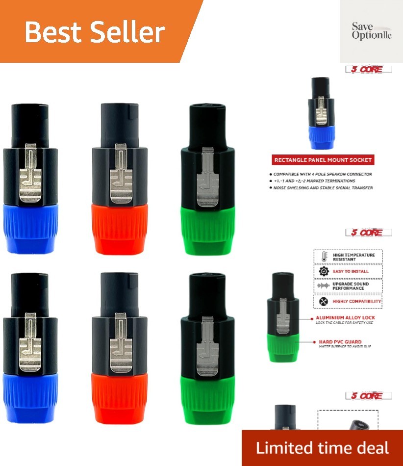 4 Pole Speakon Connector with Twist Lock Audio Male Plug 6 Packs –