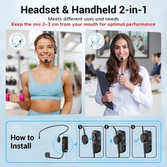TONOR Wireless Headset Microphone, UHF Microphone Headset System, Head Handhe…
