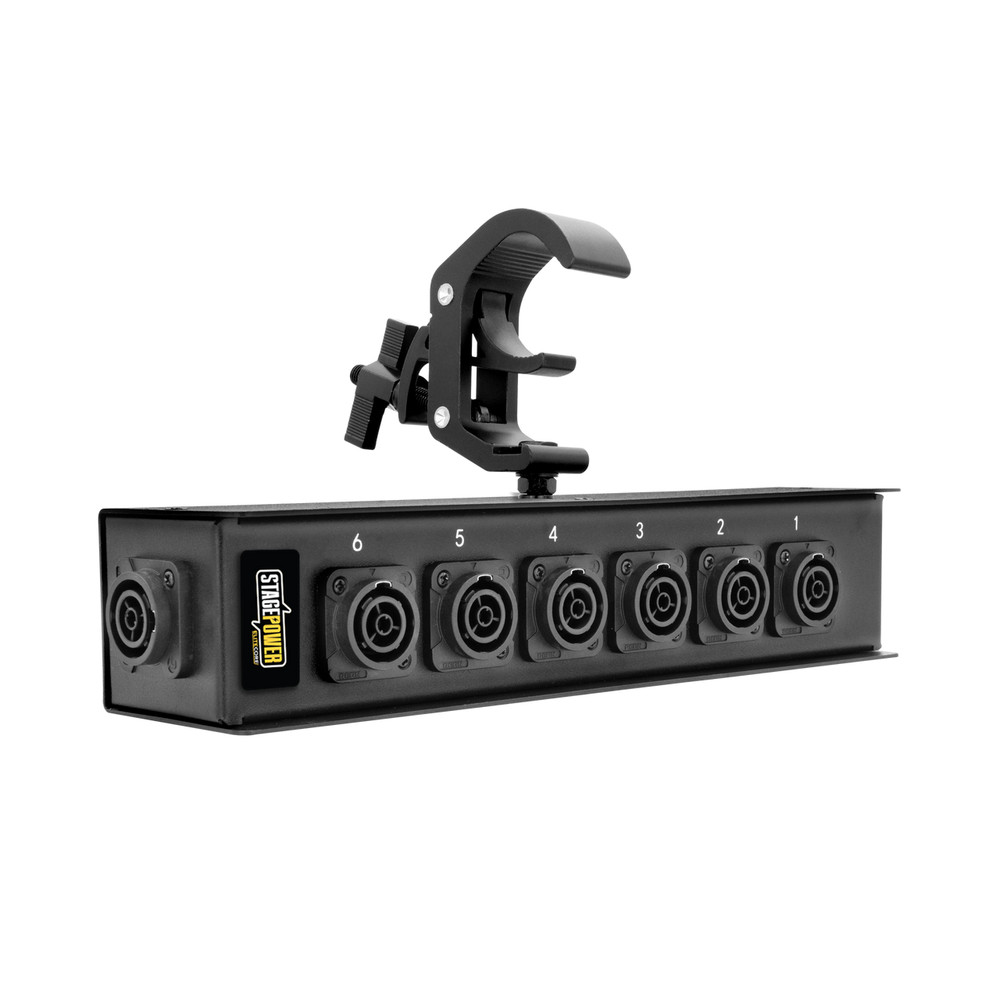 Stage Truss Multi-Outlet Power Box w/Clamp 6 Rean True1 Female /True1 Pass Thru