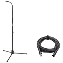 Mic Stand with Flexible Gooseneck + 25ft XLR to XLR Microphone Cable Bundle