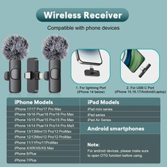 Wireless Mini Microphone for iPhone, Android Phone – 2 Pack Lavalier Lapel Mi…