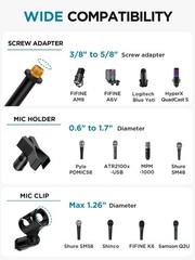 Adjustable Tripod Microphone Stand with Boom Arm, Carrying Bag & 2 Mic Clips – I