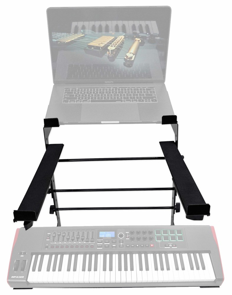 Rockville Dual Shelf Laptop+Controller Stand for Novation IMPULSE 61 Keyboard