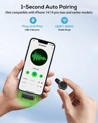 Wireless Lavalier Microphone for iPhone, iPad, Android – USB-C Small, Black