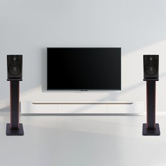 28″ Wood Speaker Stands 1 Pair Yellow Sandalwood/Black Walnut for HiFi Bookshelf