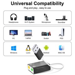 QAJOPFN USB Audio Adapter, External Sound Card for PC and Laptop，USB…