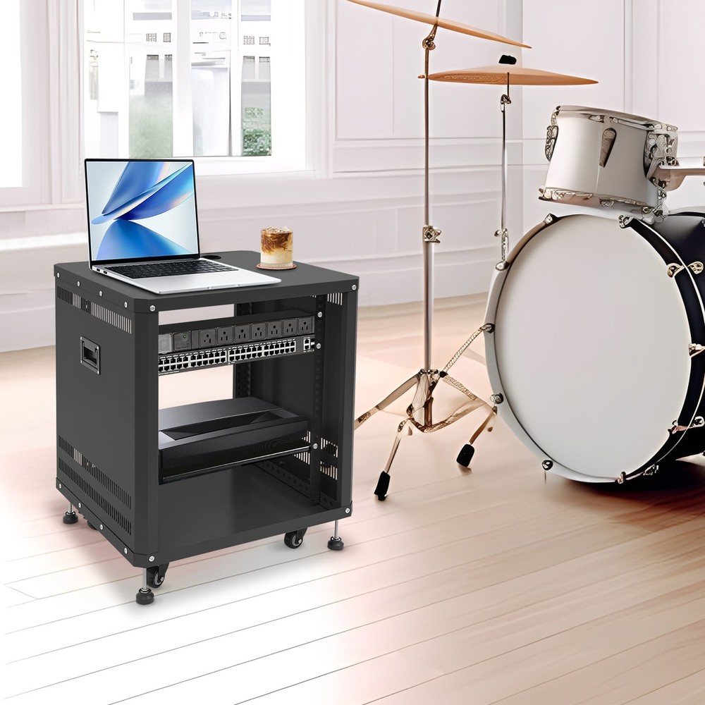12U AV Rack Stand with Caster Wheels Network Stereo Recording Studio Rack