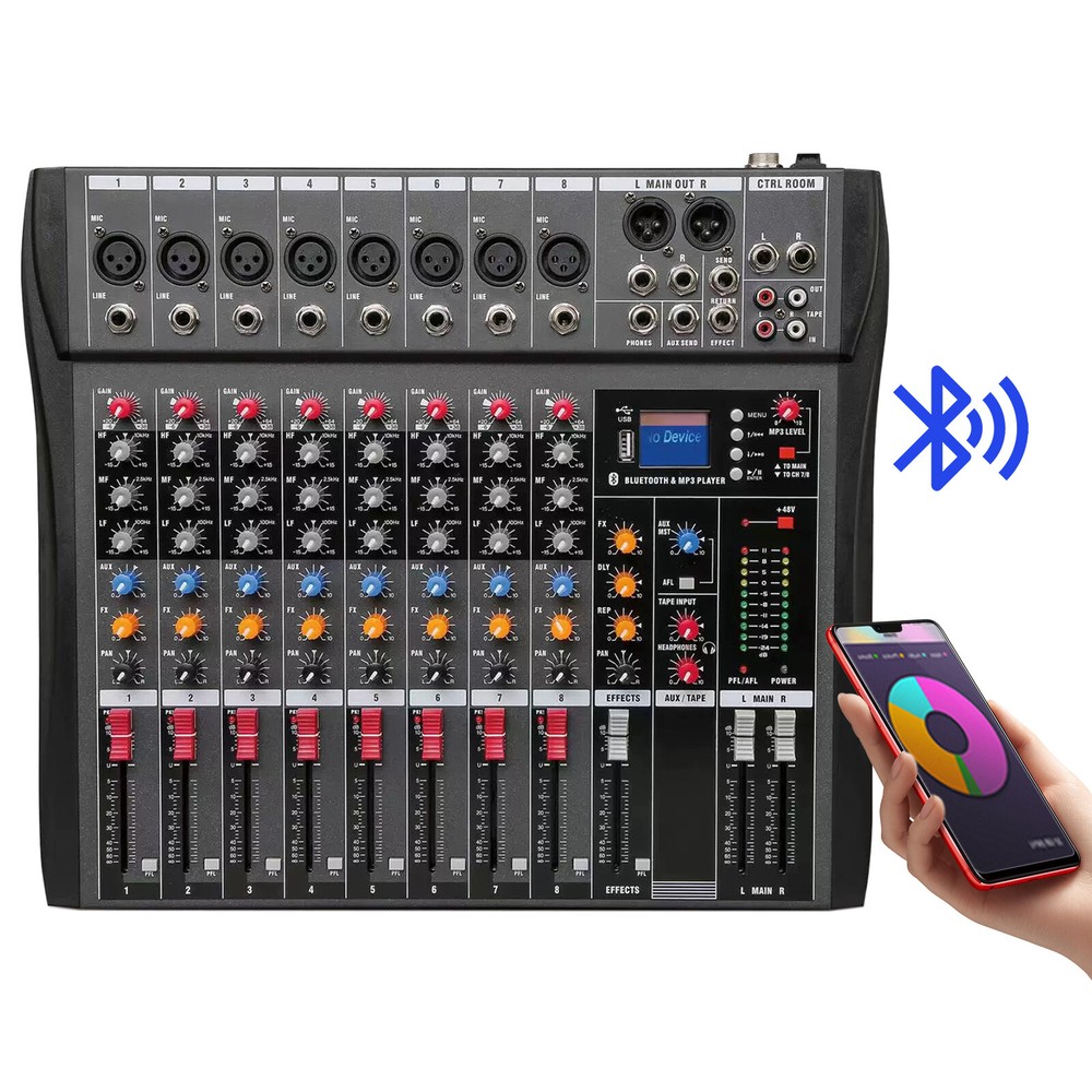 8 Channel Professional Digital Bluetooth Live Studio Audio Mixer Power Mixing