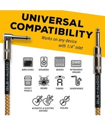(5) GLS Audio 15 ft Instrument Cable, Yellow/Brown Tweed Cloth 1/4″ to 1/4″ NIP