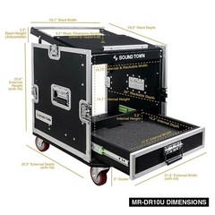 Sound Town 10U Rack Case w/ 2U Drawer, 11U Slant Mixer Top, DJ Table MR-DR10U