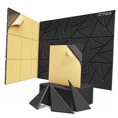 22 pack Acoustic Panels With Self-Adhesive, 12″X 12″X 22 Pack 0.4 Inch Black