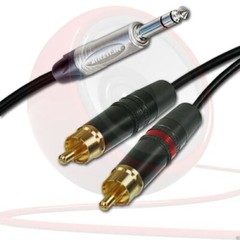 Neutrik Stereo 1/4″ Jack Split into Dual Rean RCA / Phonos. Black Splitter Cable