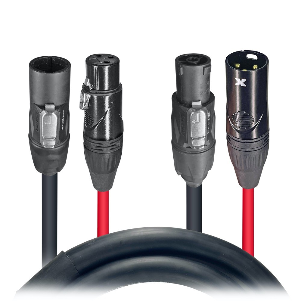 Pro X 10′ FT Dual Powerkon to XLR Dual Audio Combo Jumper Link Jumper Cable