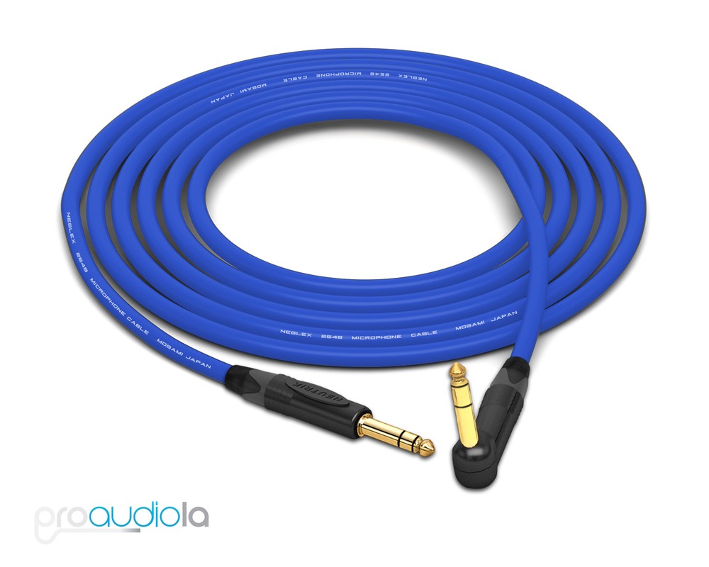 Mogami 2549 Cable | Neutrik Gold 90º TRS to 1/4″ TRS | Blue 35 Feet | 35 ft.