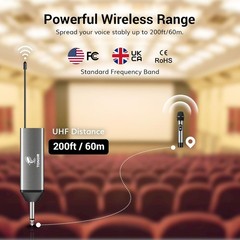 15-Channel UHF Wireless Handheld Microphone with Rechargeable Receiver – Silver