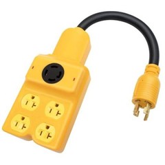 240V to 120V Adapter, Generator Plug NEMA L14-30P to L14-30R and 4 Port Yellow