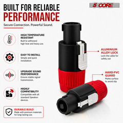 5 Core Speakon 1/4″ Female – Male Connectors Pair 4 Pole SpeakON Connector