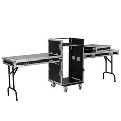 16U Rack Case Slant Mixer Stand Top Two DJ Table Workstation Drawer with Wheels