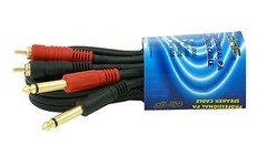 6 FT DUAL 1/4″ TS MONO MALE PLUG TO 2 RCA MALE JACK SHIELDED PLUG AUDIO CABLE