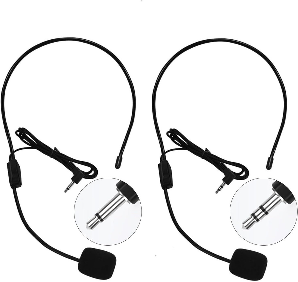 Set of 2 Headset Microphone, Flexible Wired Boom for Voice Amplifier,Teachers