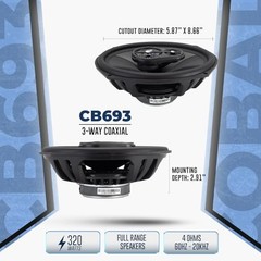 Cobalt Series CB693 6×9” 3-Way Coaxial Car Speakers, 320W, 4 6×9″ 320 Watts