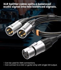 Tisino Balanced XLR Splitter Cable, 1 Female to 2 Male Patch 5 feet, Black