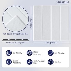 Self Adhesive Acoustic Panels – 12″x12″x0.4″ High-Density 10 Pack White