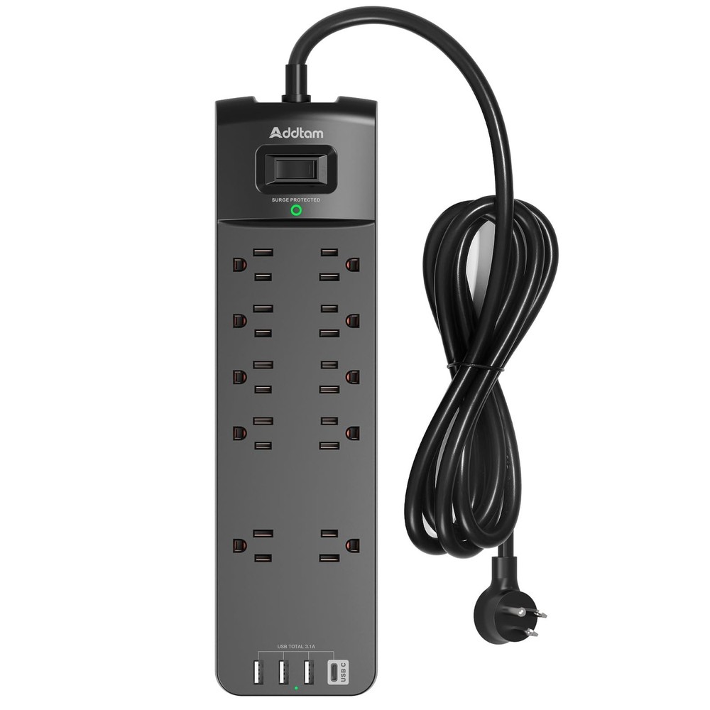 Power Strip – Addtam Surge Protector with 10 Outlets and 4 USB Ports, 6 Feet …