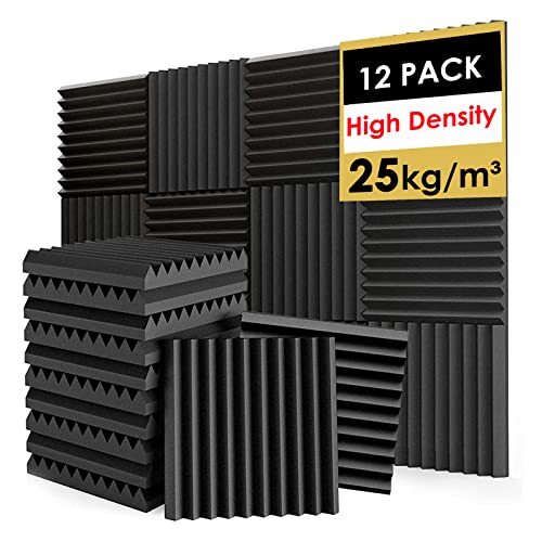 Acoustic Panels High Density Soundproof Foam Panels 1″x12″x12″ (12Pack) Black