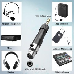3.5mm to Mini XLR Headset Adapter Lockable TRS 3.5mm Male to 3Pin Mini XLR Fe…