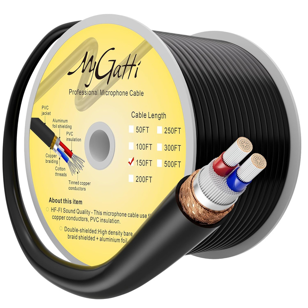 150ft XLR Microphone Cable – 21AWG Heavy-Duty DIY Audio Wire, Tinned Copper