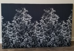 Sound Absorbing Wall Panel – White and Black Flowering Branches