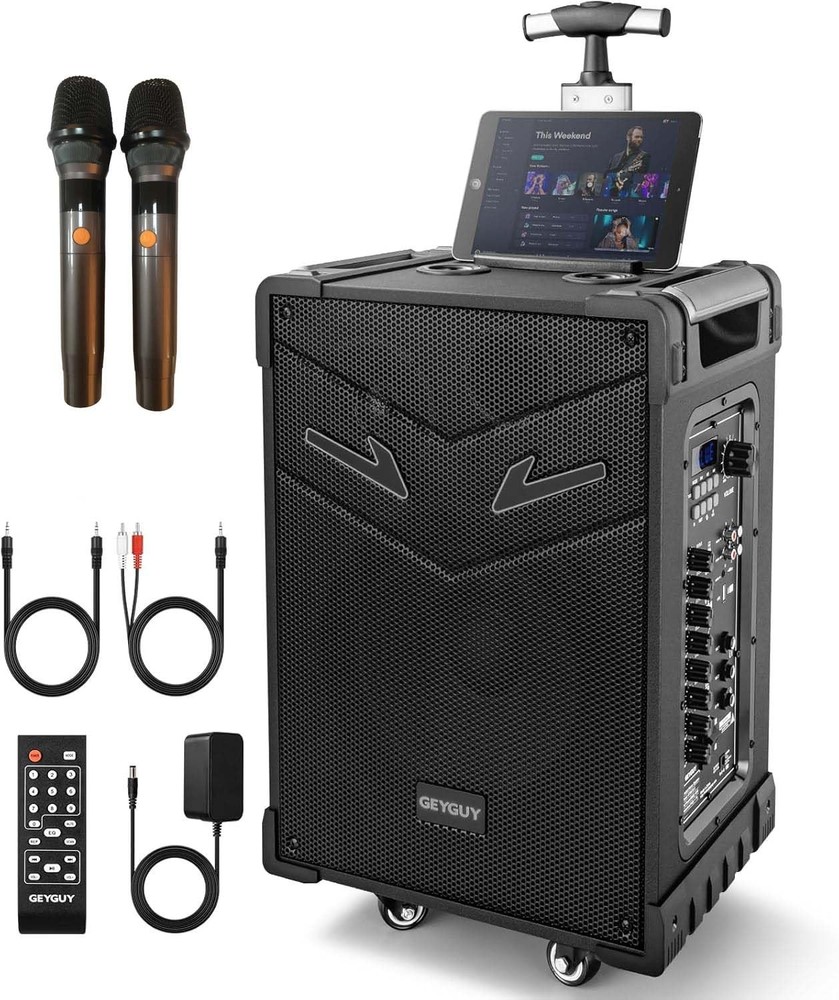 GTSK10-3 3-Way Portable Bluetooth PA Speaker System w/Wireless Mics – 10″ Kar…
