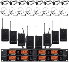 Wireless Microphone System UHF Pro Audio 8 Channel 8 Lavalier Bodypacks Headset