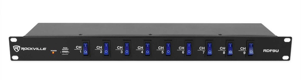 Rockville RDF9U 1U 15A Rack Mount DJ Pro Audio Power Supply Strip w/USB Charging