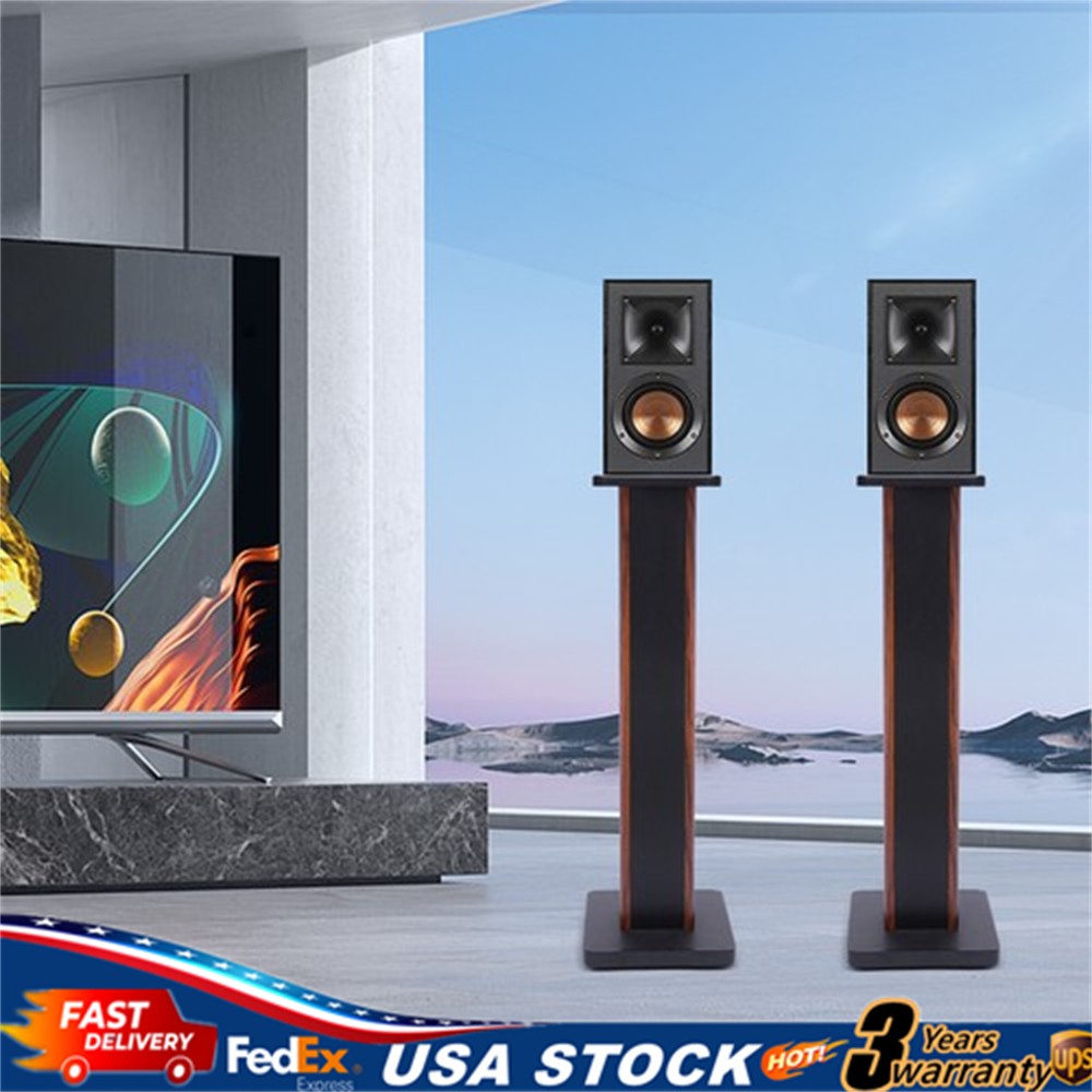 28″ Wood Speaker Stands 1 Pair Yellow Sandalwood/Black Walnut for HiFi Bookshelf