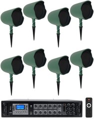 8 JBL GSF6-GN 6.5″ Landscape Ground Stake/Wall Mount 70v Commercial Speakers+Amp