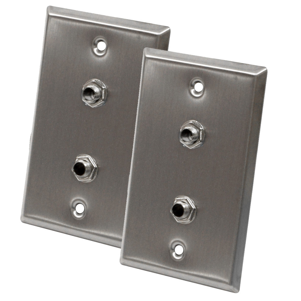 Pair of Stainless Steel Wall Plates – Dual 1/4″ TRS Stereo Jacks Single Gang