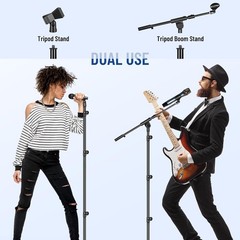 CAHAYA Mic Stand Floor Adjustable – Tripod Boom Arm Microphone Stand with Carryi